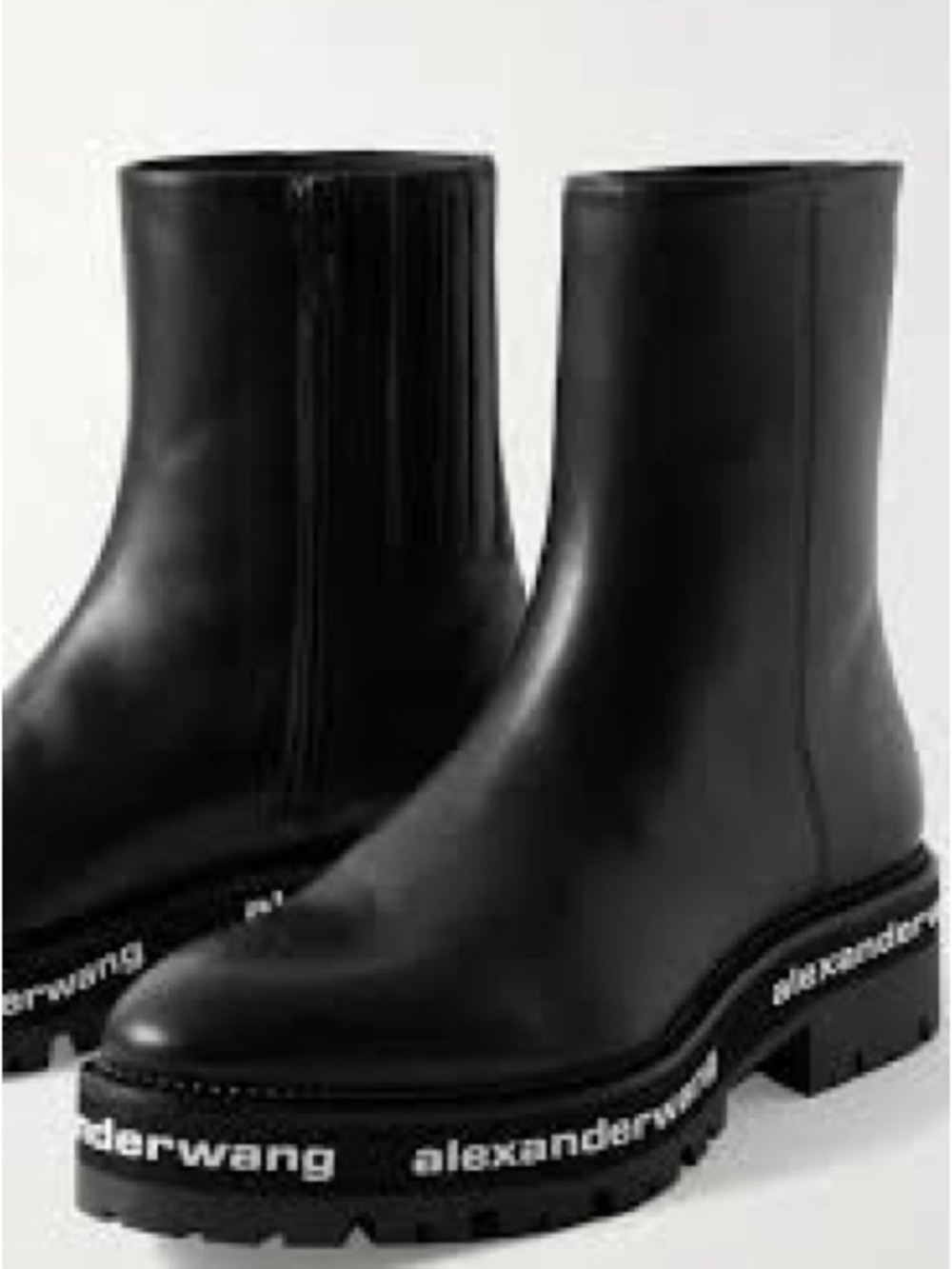 Alexander Wang Black Leather Logo Lug Ankle Boots EU 37.5/ US 7.5/8